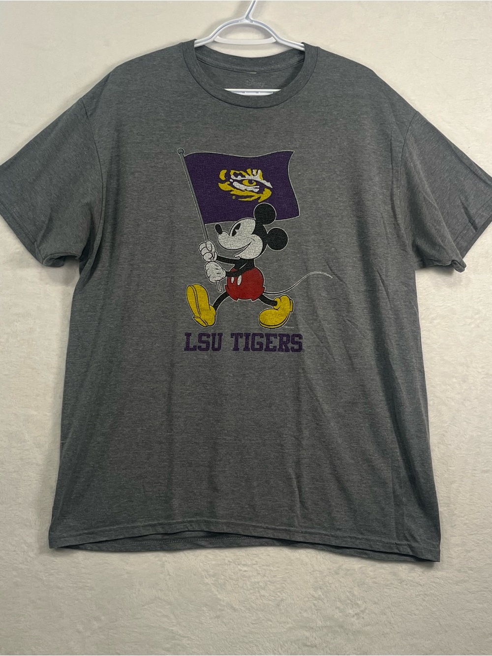 Blue 84 LSU Tigers Disney Mickey Short Sleeve T-Shirt Gray - Men’s Size XL